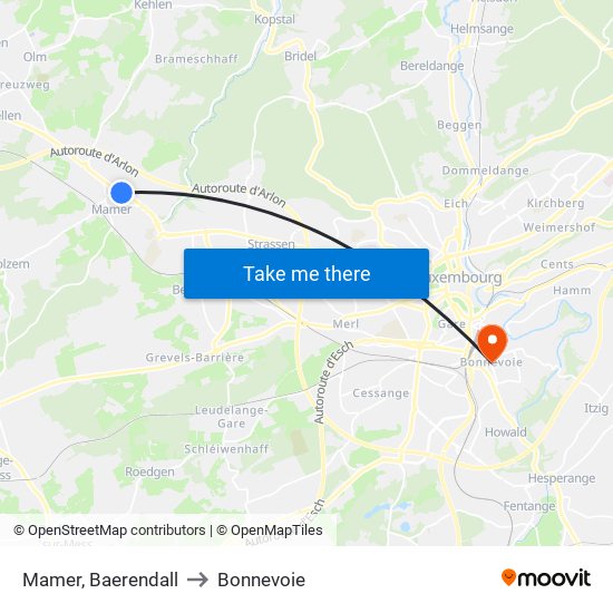 Mamer, Baerendall to Bonnevoie map