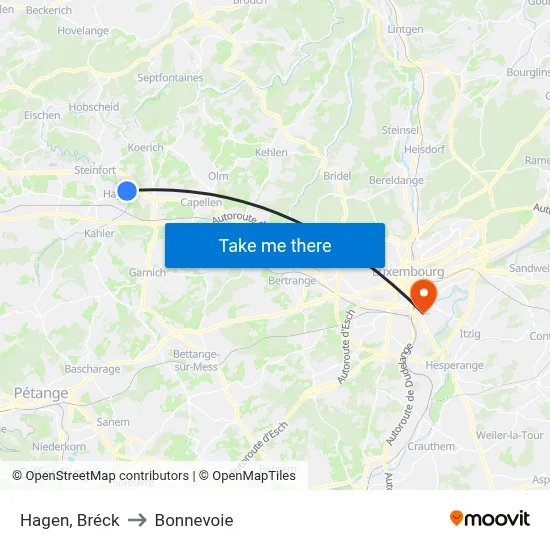 Hagen, Bréck to Bonnevoie map