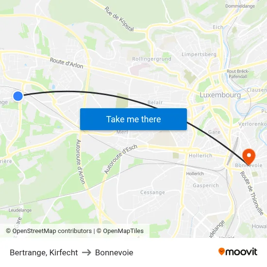Bertrange, Kirfecht to Bonnevoie map