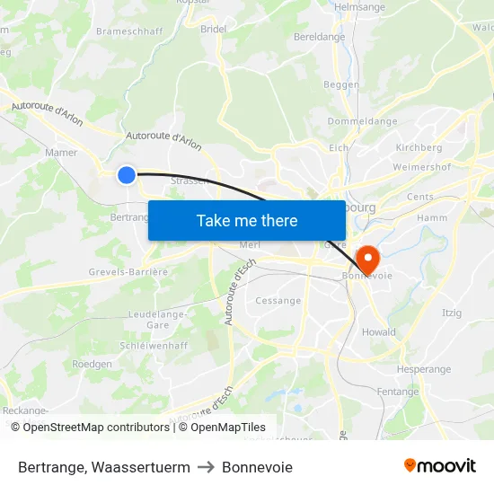 Bertrange, Waassertuerm to Bonnevoie map