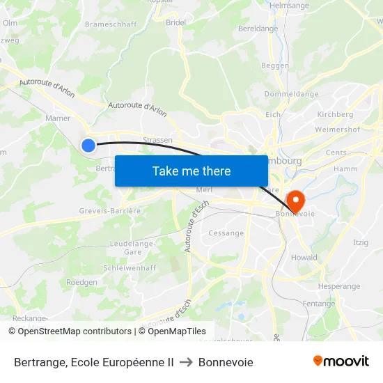 Bertrange, Ecole Européenne II to Bonnevoie map