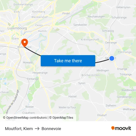 Moutfort, Kiem to Bonnevoie map