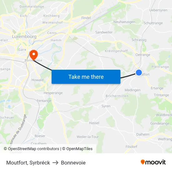 Moutfort, Syrbréck to Bonnevoie map