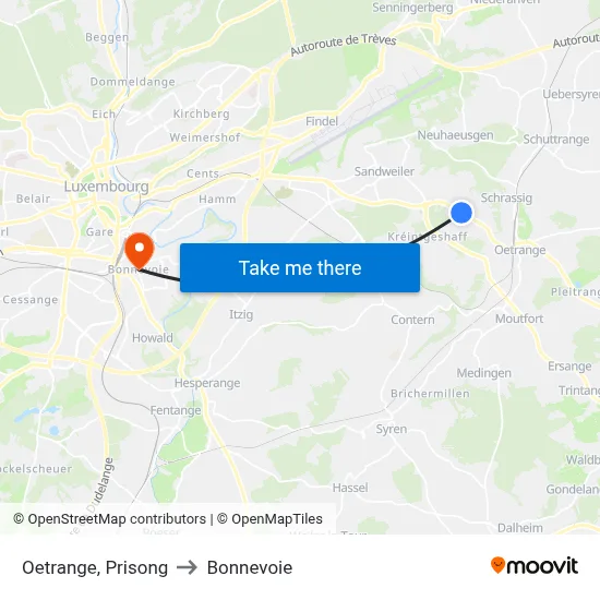 Oetrange, Prisong to Bonnevoie map