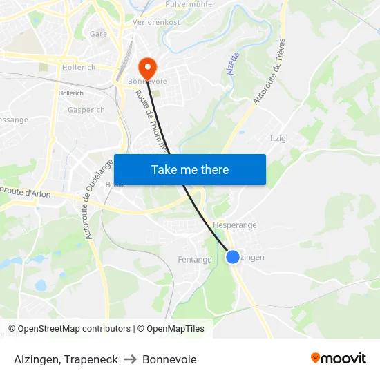 Alzingen, Trapeneck to Bonnevoie map