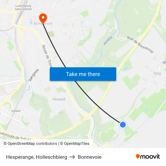 Hesperange, Holleschbierg to Bonnevoie map