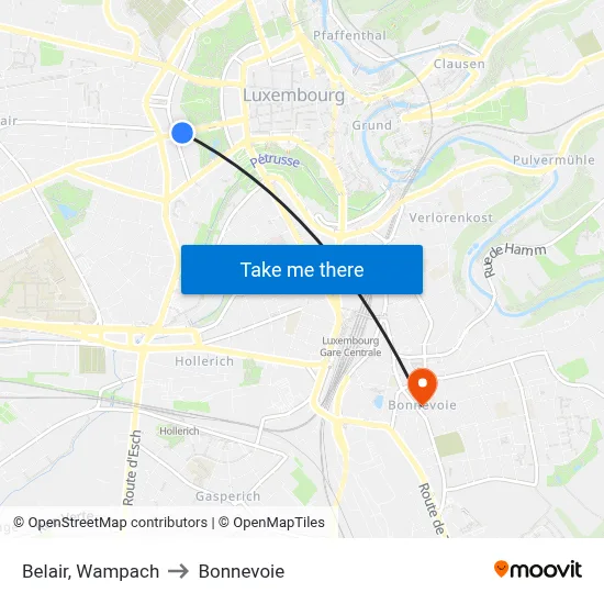 Belair, Wampach to Bonnevoie map