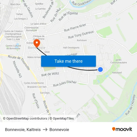 Bonnevoie, Kaltreis to Bonnevoie map