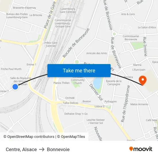 Centre, Alsace to Bonnevoie map