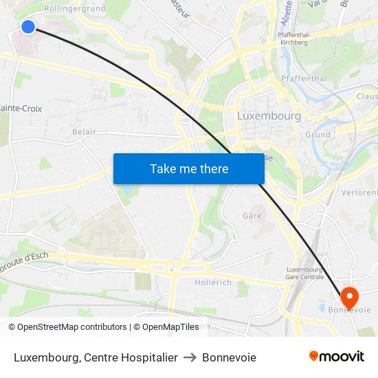 Luxembourg, Centre Hospitalier to Bonnevoie map