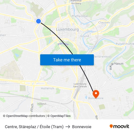 Centre, Stäreplaz / Étoile (Tram) to Bonnevoie map