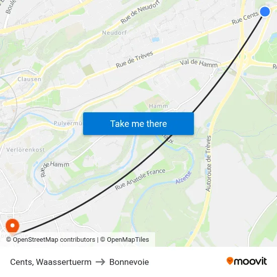 Cents, Waassertuerm to Bonnevoie map