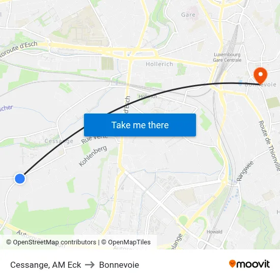 Cessange, AM Eck to Bonnevoie map