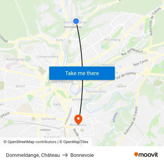 Dommeldange, Château to Bonnevoie map