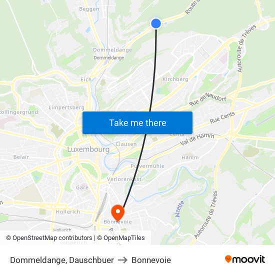 Dommeldange, Dauschbuer to Bonnevoie map