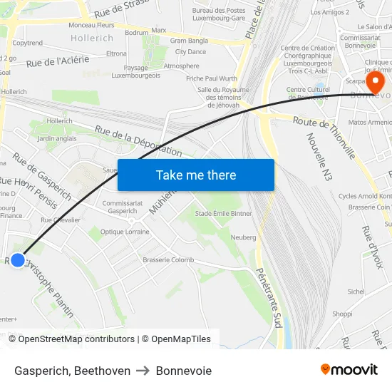 Gasperich, Beethoven to Bonnevoie map