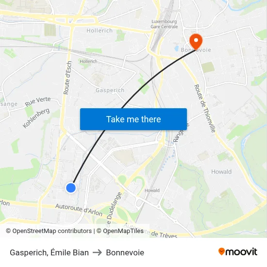 Gasperich, Émile Bian to Bonnevoie map