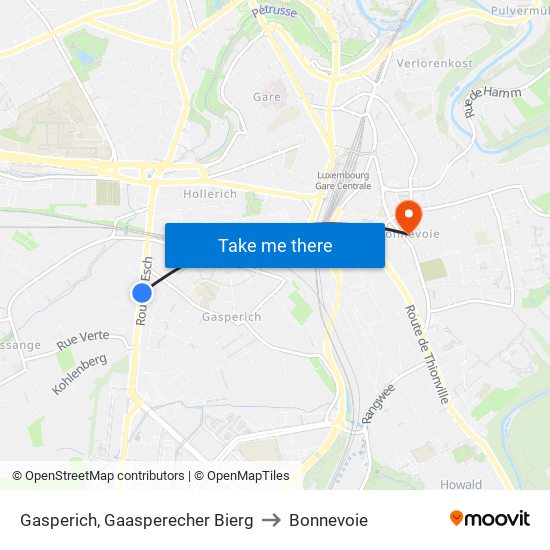 Gasperich, Gaasperecher Bierg to Bonnevoie map