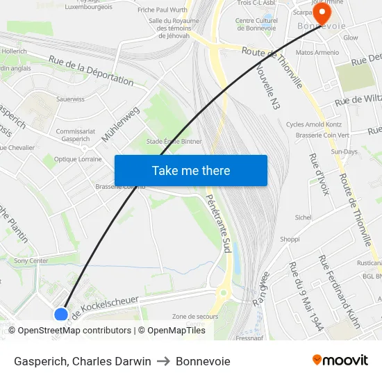 Gasperich, Charles Darwin to Bonnevoie map