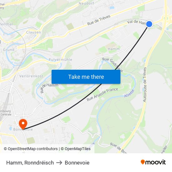 Hamm, Ronndréisch to Bonnevoie map