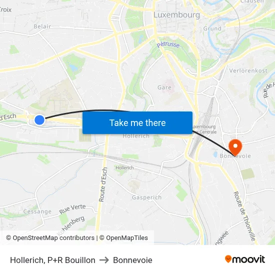 Hollerich, P+R Bouillon to Bonnevoie map