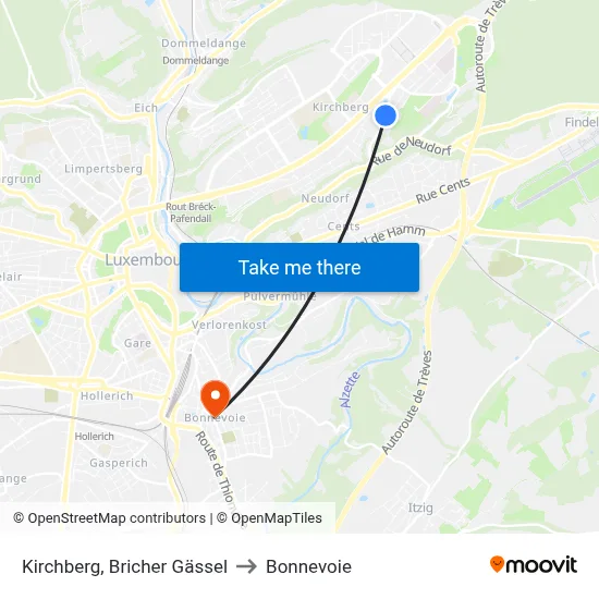Kirchberg, Bricher Gässel to Bonnevoie map