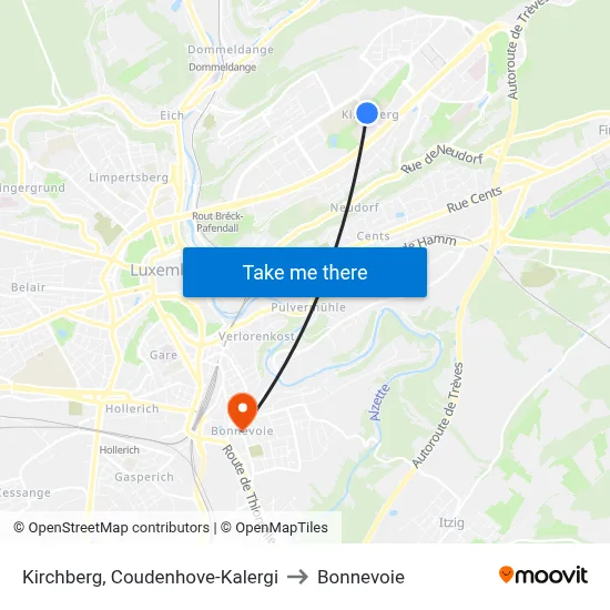 Kirchberg, Coudenhove-Kalergi to Bonnevoie map