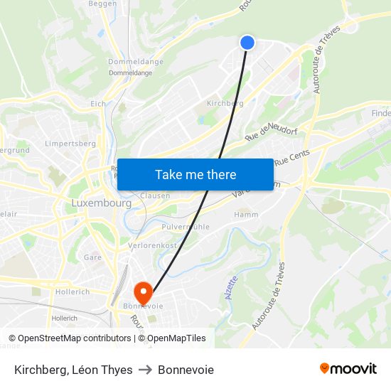 Kirchberg, Léon Thyes to Bonnevoie map