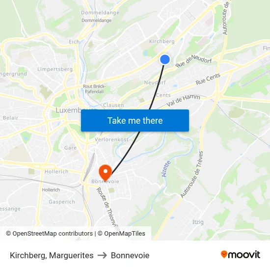 Kirchberg, Marguerites to Bonnevoie map