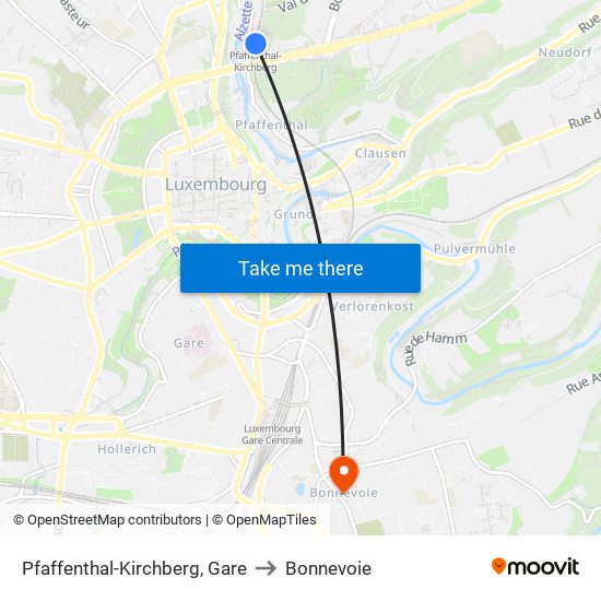 Pfaffenthal-Kirchberg, Gare to Bonnevoie map