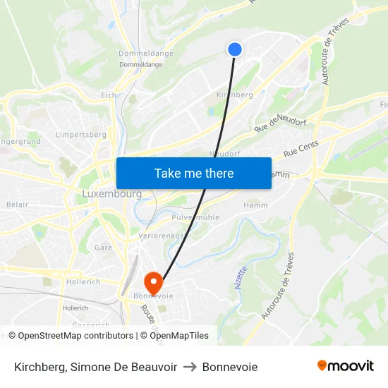 Kirchberg, Simone De Beauvoir to Bonnevoie map