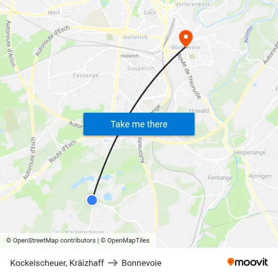 Kockelscheuer, Kräizhaff to Bonnevoie map