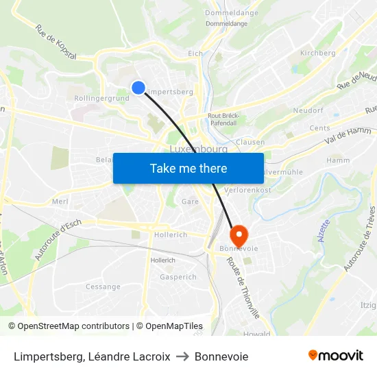 Limpertsberg, Léandre Lacroix to Bonnevoie map