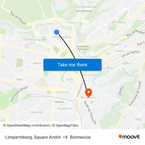 Limpertsberg, Square André to Bonnevoie map
