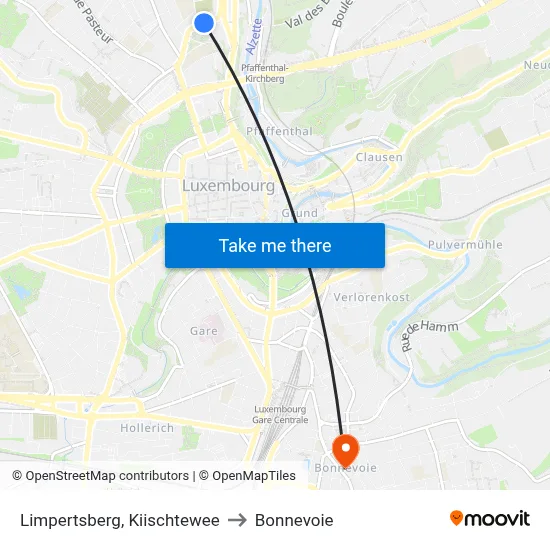 Limpertsberg, Kiischtewee to Bonnevoie map