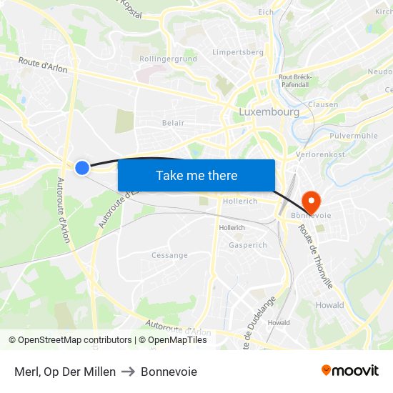 Merl, Op Der Millen to Bonnevoie map