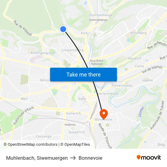 Muhlenbach, Siwemuergen to Bonnevoie map