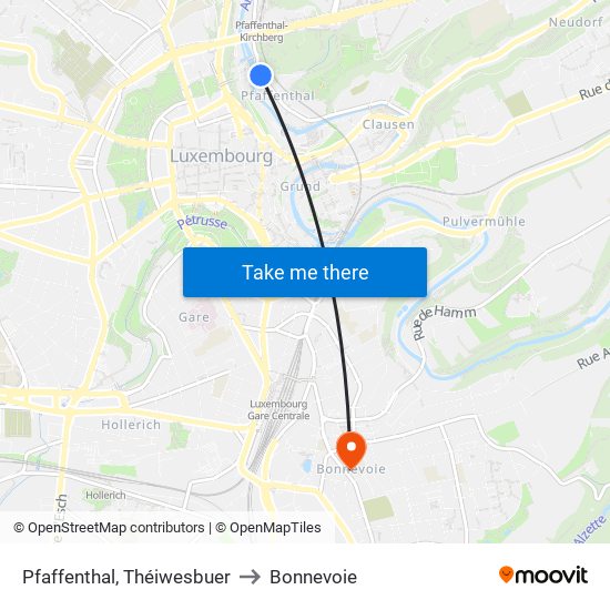 Pfaffenthal, Théiwesbuer to Bonnevoie map