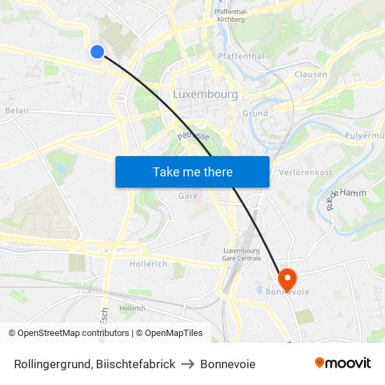 Rollingergrund, Biischtefabrick to Bonnevoie map