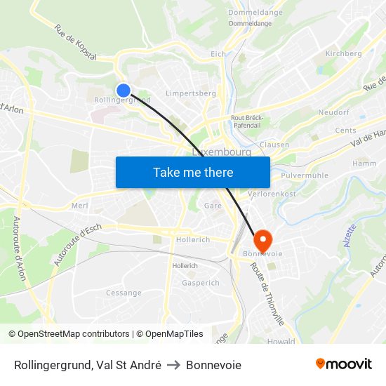 Rollingergrund, Val St André to Bonnevoie map
