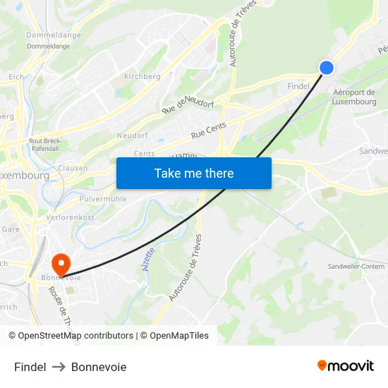 Findel to Bonnevoie map