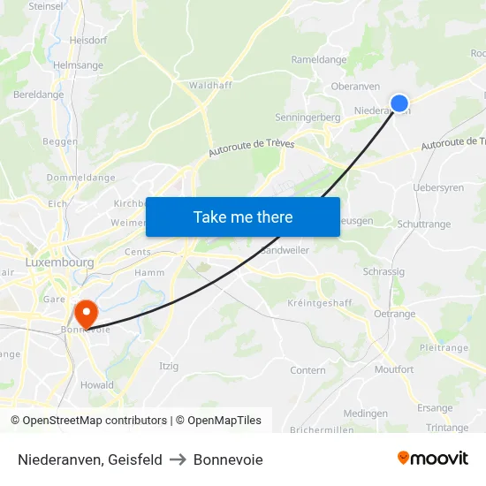 Niederanven, Geisfeld to Bonnevoie map