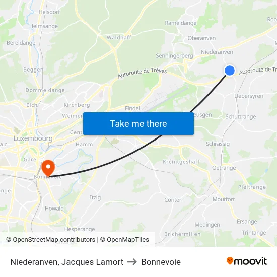 Niederanven, Jacques Lamort to Bonnevoie map