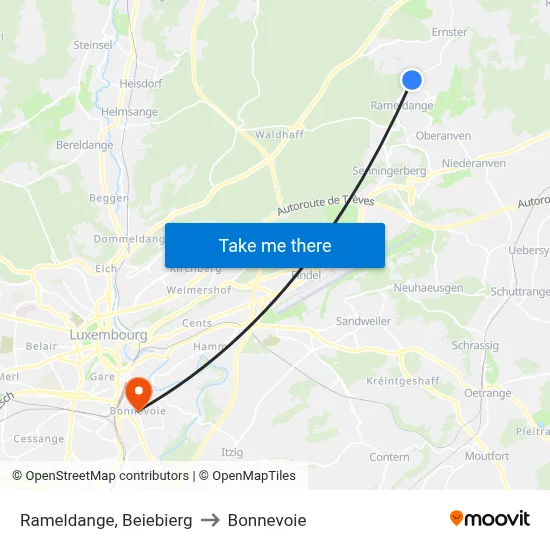 Rameldange, Beiebierg to Bonnevoie map