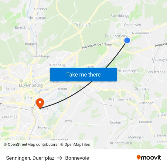 Senningen, Duerfplaz to Bonnevoie map