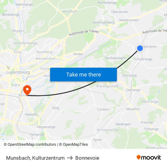 Munsbach, Kulturzentrum to Bonnevoie map