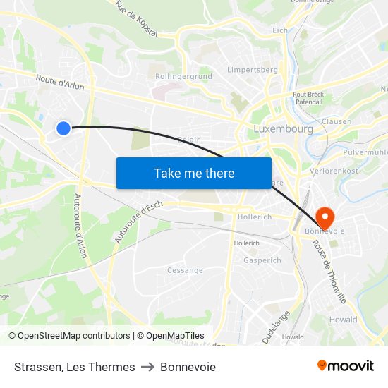 Strassen, Les Thermes to Bonnevoie map