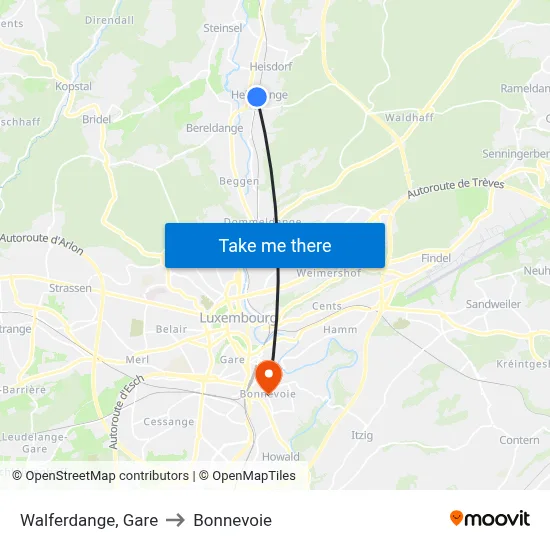 Walferdange, Gare to Bonnevoie map
