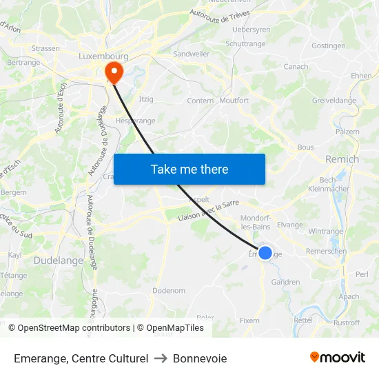 Emerange, Centre Culturel to Bonnevoie map
