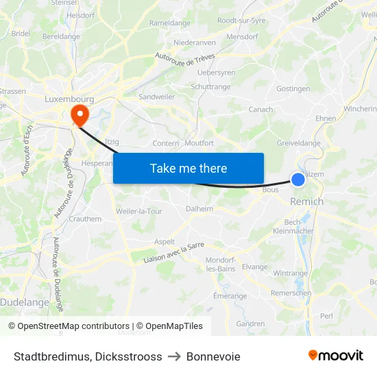 Stadtbredimus, Dicksstrooss to Bonnevoie map